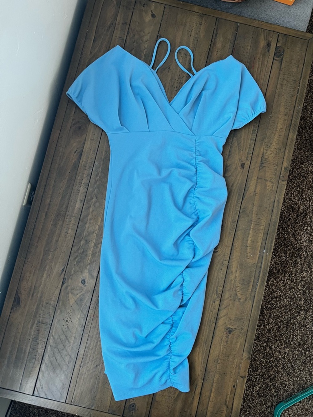 Maternity Blue Ruched V-Neck Women’s Dress